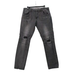 Kilogram Mens‎ Moto Jeans Faded Black Distressed Biker Denim Size 34x30